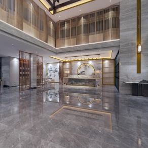 新中式酒店大堂3D模型下载